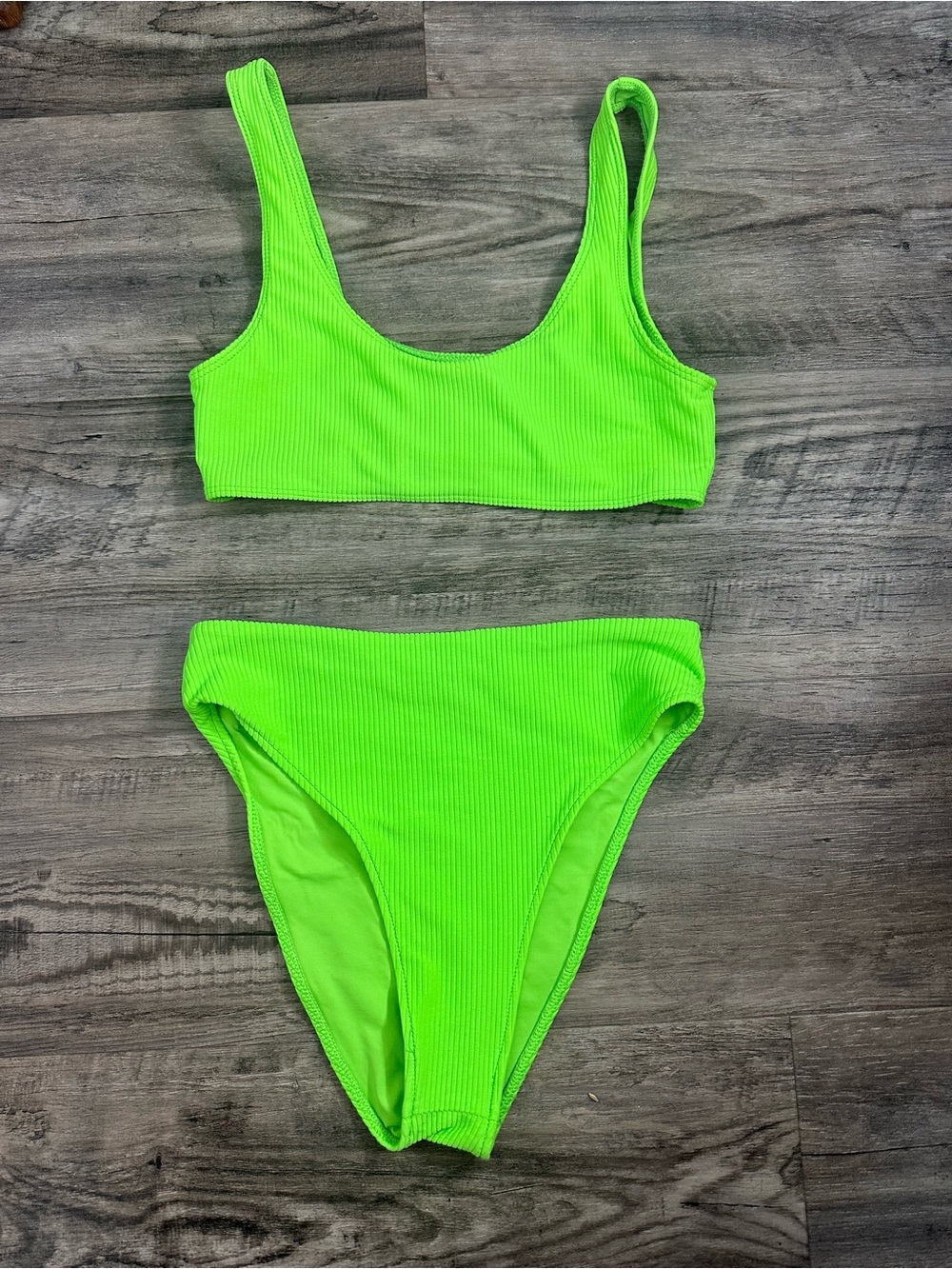 Frankie's Bikinis Neon Green Ribbed Two-Piece Bikini